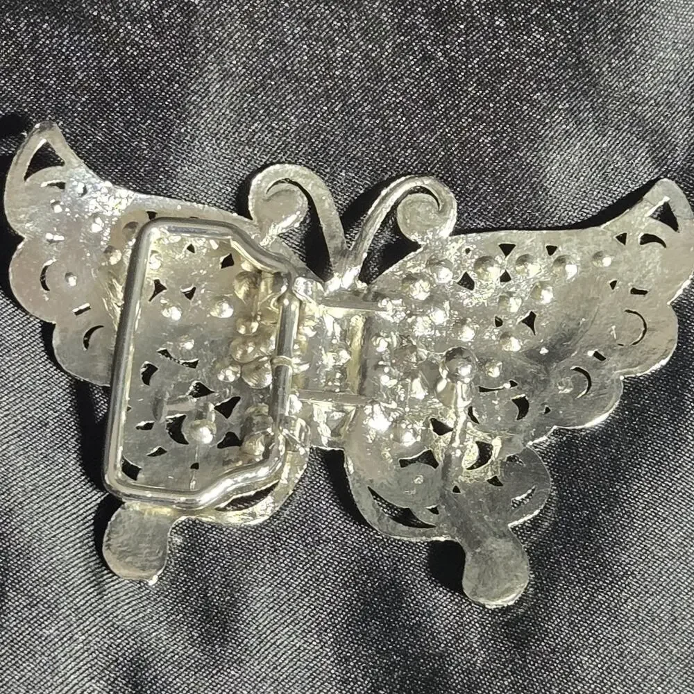 Vintage Butterfly Belt Buckle‎ Silver Tone Blue Pink Green Pastel Rhinestones